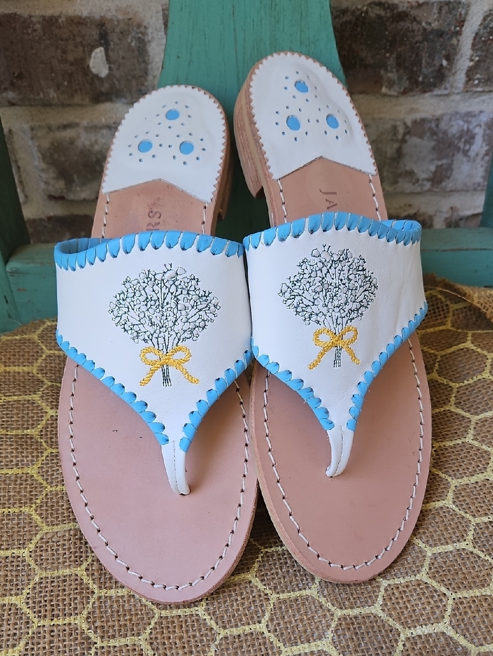 Jack Rogers Rare Baby Breathe Bouquet Blue And White Thongs